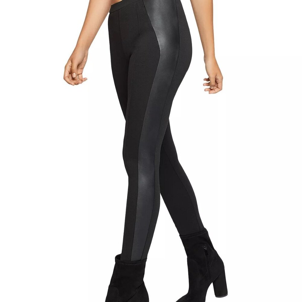 BCBGeneration Faux Leather Tuxedo Panels Pull On Stretch Black Pants